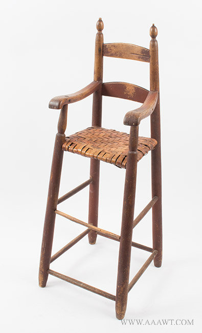 Highchair, Ladder Back, Splayed Legs, Original Red Paint, Wonderful Surface
New England, Circa 1780 to 1800, angle view